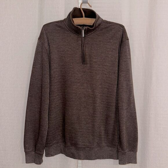Van Heusen L Cotton Blend Brown Quarter Zip Knit Mock Neck Sweater - Picture 1 of 12